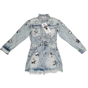 Buddy Love Raelynn Blue Denim Star Romper Cowgirl Jean Jacket Dress Womens‎ XS